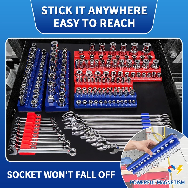 PRRPRR 8PS Magnetic Wrench and Socket Organizer Set, Tool Trays