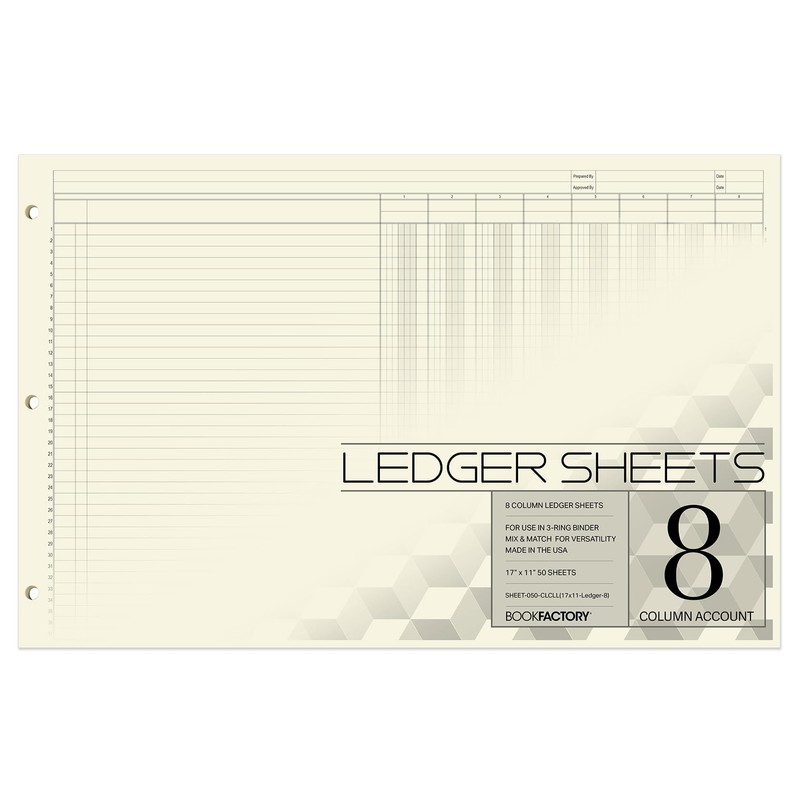 BookFactory Ledger Sheets/Large 8 Column Accounting Ledger Columnar (Eight Columns)