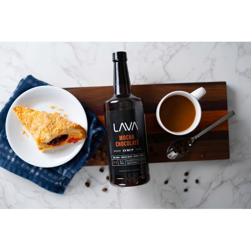 LAVA Premium Mocha Chocolate Syrup, Chocolate Coffee Sweetener, 33.8oz (1-Liter),