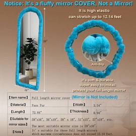 Fluffy Mirror Cover - 59"x16" Full Length Mirror Cover Universal Ultra Soft Non-Slip Cover Free Standing Full Body Mirror Cover Warm Home Decor for Bedroom Cloakroom (Black-Without Mirror)