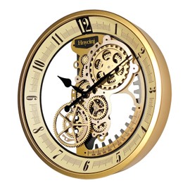 Hnycinj 18 inch Original Industrial Wall Clock, Non-Ticking Vintage Real Moving Gear Battery Operated Steampunk Decor Metal Clock for Living Room, Farmhouse, Home Kitchen (Gold, 18 Inch)