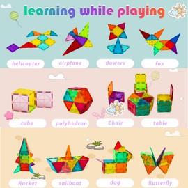 Magnetic Tiles Toys Ages 3-8 Boys Girls Gift Kids Magnetic Building Blocks Set Toys for Toddlers Creativity Gifts Toys for 3 4 5 6 7 8+ Year Old Girls Boys Christmas Birthday-34pcs