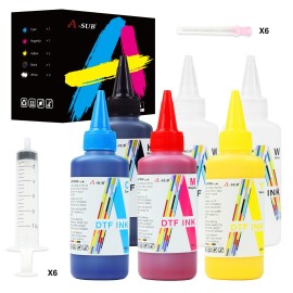 A-SUB Lot A-SUB DTF INK 600-1200ML Direct to Transfer Film Ink for Epson DTF Printers - 1C+1M+1Y+1K+2W, DTF INK, 600 ML total
