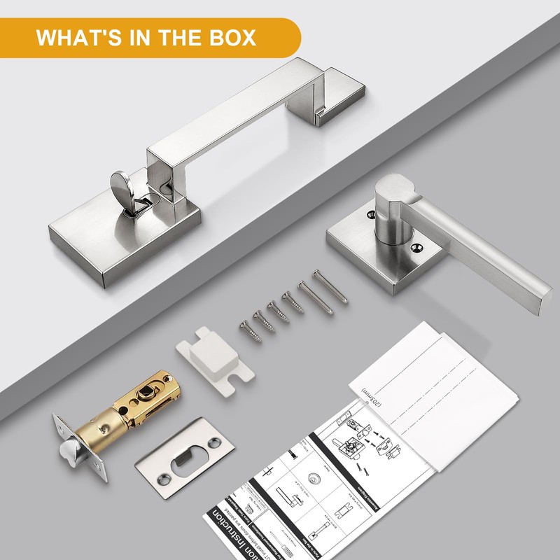 Probrico Heavy Duty Front Door Handleset, Modern Square Exterior Passage