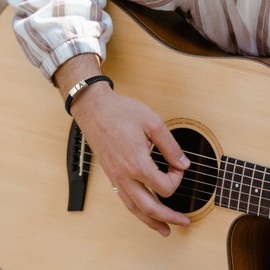 Leather Bracelet for Men - Adjustable Mens Leather Bracelet Mens Leather Braided Bracelet Black Leather Bracelets for Men Teenager Men Mens Initial Bracelet Unique Brithday Gifts for Men Him Men (V)