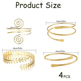 ZKFSIE 4 Pcs Gold Arm Cuff Set, Adjustable Upper Arm Cuff for Women, Stylish Jewelry for Everyday Wear and Special Occasions