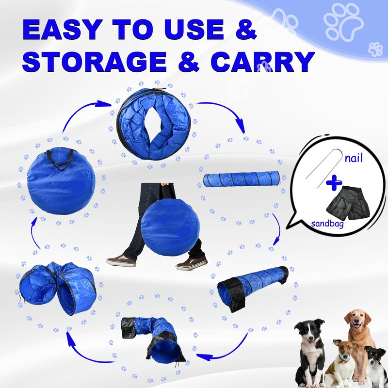 Bebegigi 10 Foot Dog Agility Tunnel with Sandbags, 24 Inch