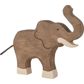 Holztiger Elephant Raised Trunk Wooden Figure