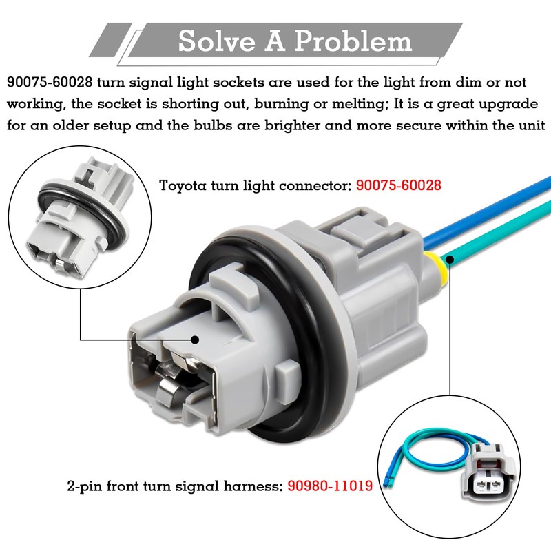 2 Pcs 90075-60028 Front Trun Signal Light Socket with 2-Pin