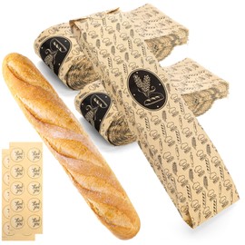 ZENFUN 100 Pack Baguette Paper Bags, Kraft Long Bread Bag with 100 Seal stickers, French Breads Loaf Packing Bags, 19"x4"x1.5" Long Bread Bakery Storage Bag for Coffee shop, Restaurant