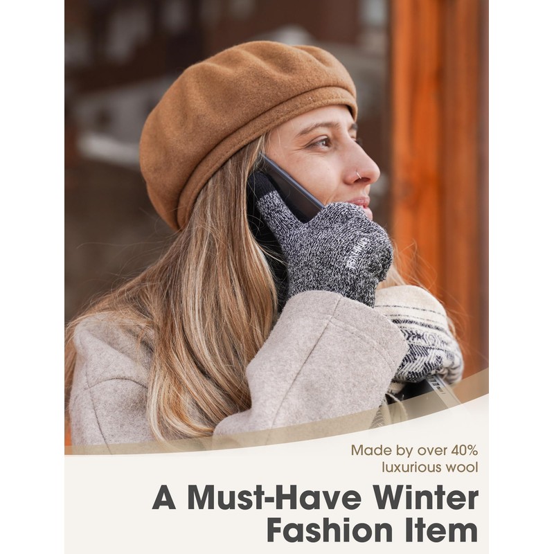 Rahhint Thermal Winter Gloves for Men Women Pure Wool Knit