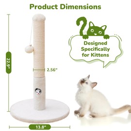 Woochpet Cat Scratching Post for Kitten, 23in Tall Cute Small Cat Scratching Post with Premium Sisal Rope and Dangling Cat Toy Balls (White