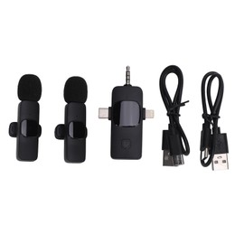 2PCS 3 in 1 Wireless Lavalier Microphones 2.4GHz Noise Reduction Mini Clip On Lapel Mic with Receiver for Android for IOS Recording Live Streaming