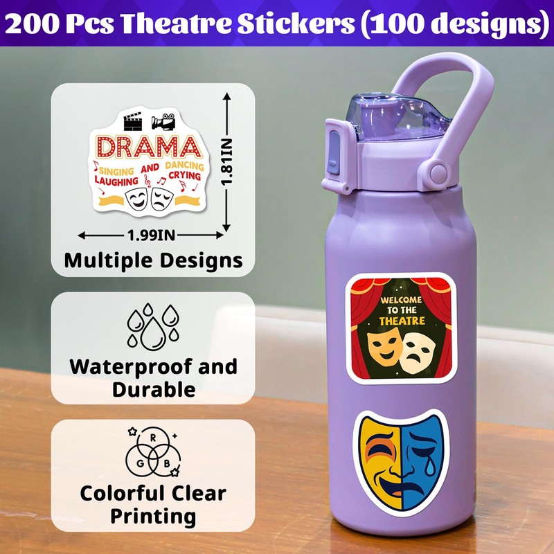 Yqskt 200PCS Theatre Stickers, Drama Stickers, Musical Theatre Gifts