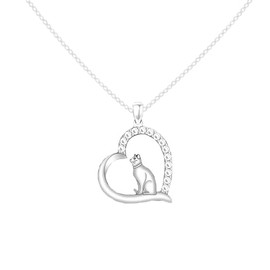 PYTALI Women's Sterling Silver Cat Pendant Necklace Heart Shape Moissanite Necklace for Women Pendant Lobster Clasp Chain Jewelry Birthday Gift Valentine's Day Christmas Thanksgiving