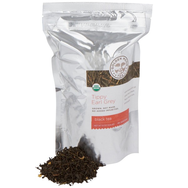 Golden Moon Tea - Tippy Earl Grey Loose Leaf Tea | Fresh All Natural Revitalizing Flavor & Aroma | Real Italian Bergamot Peels & Extract | 96 Servings of Earl Grey Organic English Style Tea
