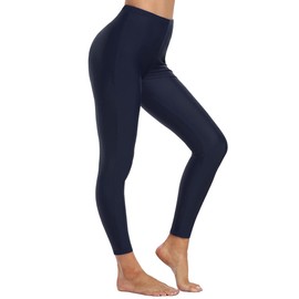 Firpearl Pantalones de natación para mujer UPF50+ deportivos de protección contra erupciones para surf, mallas de traje de baño, Azul marino, 14