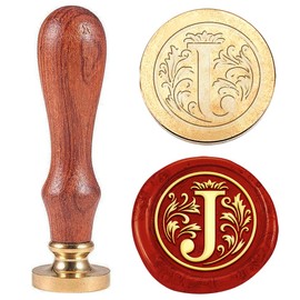 Hobbspring 1 Piece Wax Seal Stamp with Alphabet Retro Medieval Traditional Initial J Sealing Wax Stamp Gift for Christmas 25 mm Brass Stamp Head with Wooden Handle for Envelopes
