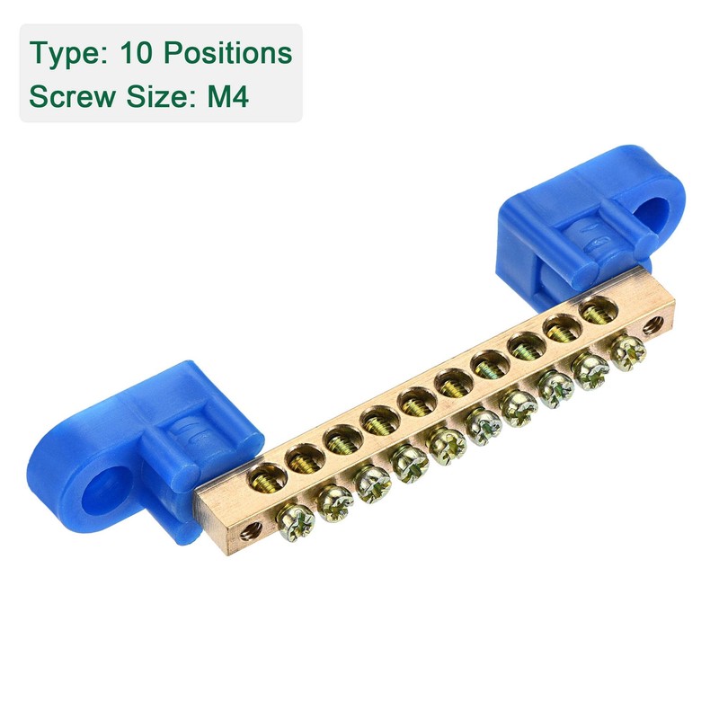 sourcing map Terminal Ground Bar Screw Block Barrier Brass 10