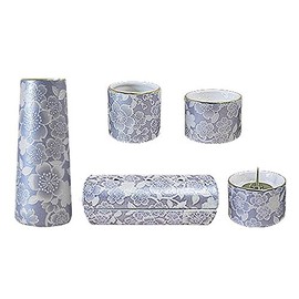 Pottery Modern Buddhist Tools 5-Piece Set "Yui Flower" (Horizontal Barrel Type Incense Burner) Wisteria (j1272-1-3)