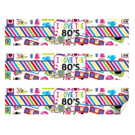 Amanda Creation Totally Awesome 80's Themed Birthday Party Waterproof Water Bottle Sticker Wrappers, 20 1.75" x 8.5" Wrap Around Labels