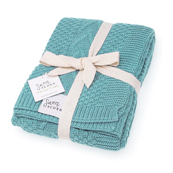 Sweet Acorn Knit Baby Blanket in Cable Pattern, Organic Cotton