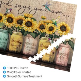 Christian Puzzles for Adults 1000 Pieces Religious Bible Jigsaw Puzzles for Adults Sunflower God Says You are Christian Gifts Wooden Puzzle for Challenging Family Activity Games