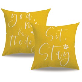 7COLORROOM 2Pack Modern Yellow 18" x 18" Square Throw Pillow Covers - Farmhouse Decorative Dog Quotes Pattern - Home, Office, Car, Outdoor, Beach