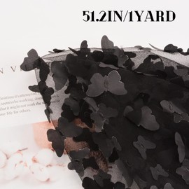 URROMA 1 Yard Embroidery Butterfly Lace Fabric, Black 3D Butterfly Lace Fabric Mesh Tulle lace for DIY Wedding Dress Costume Accessories Veil Home Decor