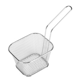 Chip Pan Basket, Mini Fry Basket Food Strainer Square Fryer Basket Present Fried Chip Food Table Serving Metal Rectangular Fry Basket Net Strainer Mesh Fry Serving Basket Kitchen Cooking Tools