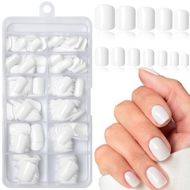 AddFavor White Press on Nails Short Fake Nails, 240pcs White Acrylic Nails Press ons False Nails Short Press on Nails Square Glue on Nail Presson with Adhesive Tab for Women Fingernail Girls