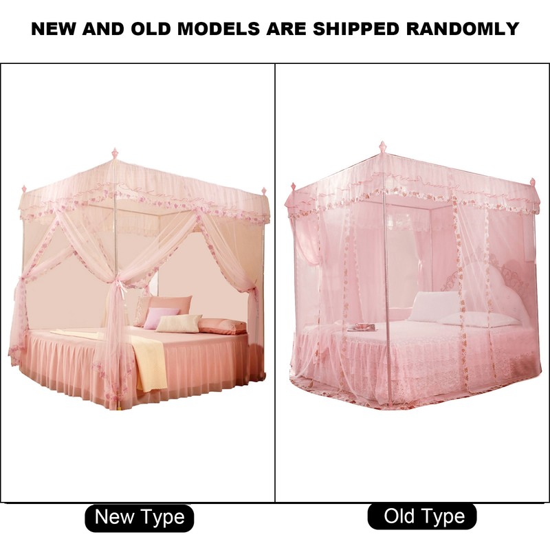 Luxury Princess 3 Side Openings Post Bed Curtain Canopy Netting