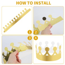 BBXWANG 4 Pcs Gold Paper Crowns for Adults and Kids, 4 Styles of Adjustable King Crown Party Decorations Hats, Queen Hats Cardboard Headwear for Graduate Parties, Birthday, and Celebration