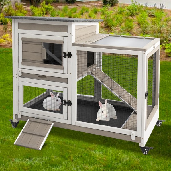 Gowoodhut 40"L Rabbit Hutch Indoor Wooden Large Bunny Hutch Outdoor