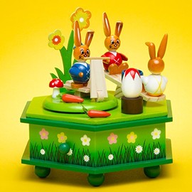 SIKORA OD03 Easter Decoration Wooden Music Box with Easter Bunny Figures, Colour/Model: A1 Green - Easter Bunny Playground