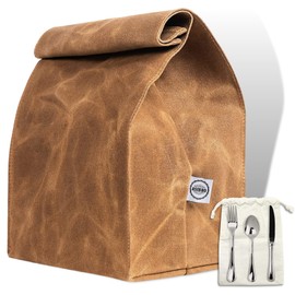 ASEBBO Waxed Canvas Lunch Bag – Reusable Insulated Paper Bag-Style Lunchbox for Adults – Leakproof & Durable Sack Lunch Box for Work, Picnic & Travel – Stylish Brown Bag Cooler with Shoulder Strap
