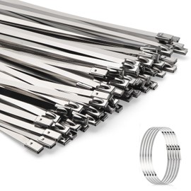 Metal Zip Ties 11.8 inch 100pcs 304 Stainless Steel Zip Ties Heavy Duty Multi Purpose Self Locking Cable Ties for Outdoor, Fence, Garden, Farm Automotive Applications Like Exhaust Packaging etc