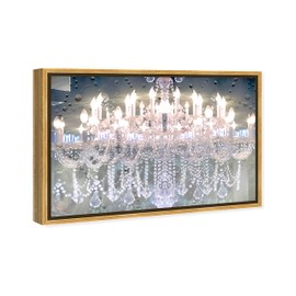 The Oliver Gal Artist Co. Fashion and Glam Framed Wall Art Canvas Prints 'Day and Night' Chandeliers Home Décor, 30" x 20", White, Pink
