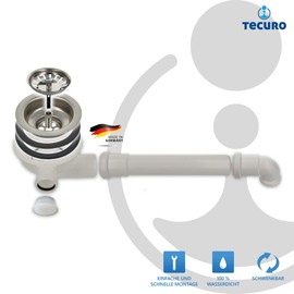 tecuro Sink Strainer Basket Valve Diameter 114 mm (3 1/2 Inch) with Space-Saving Outlet and GA