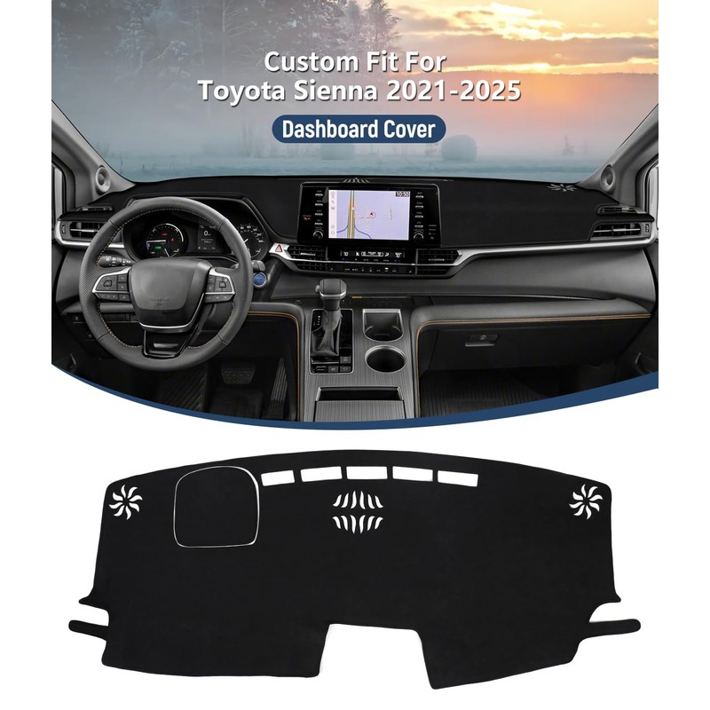 BIBLOZ Dash Cover for Toyota Sienna 2021-2025 Accessories Black Flannel