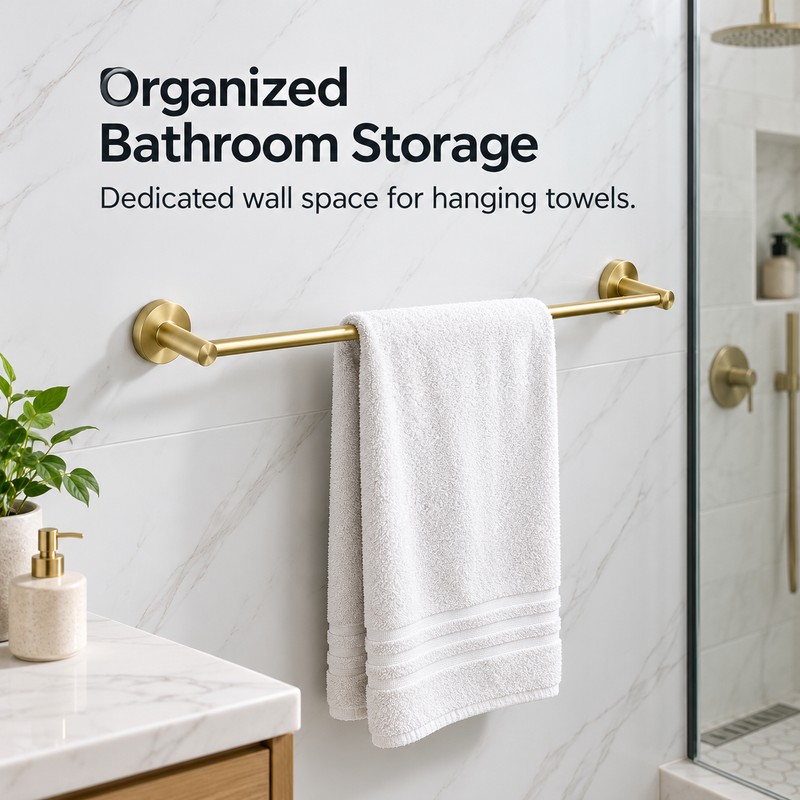 Brushed Gold Bathroom Towel Bar for Wall-Mounted Towel Storage –