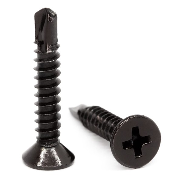 3.9mm x 25mm Black Self Drilling Countersunk Screws Flat Head