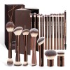 20 Brochas Maquillaje Profesional Con Estuche Alta Calidad Color Marrón