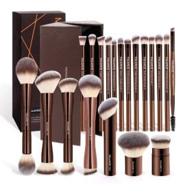 20 Brochas Maquillaje Profesional Con Estuche Alta Calidad Color Marrón                                                                               