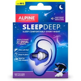 Alpine SleepDeep – Ear Plugs for Sleep - New 3D Oval Shape and Super Soft Reusable Noise Cancelling Ear Plugs - 27dB Noise Reduction - Ideal for Side Sleepers and Block Out Snoring (M/L)