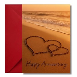 LimaLima Anniversary Card for Him & Her Romantic Beach Hearts Design Happy Anniversary Greeting with Envelope