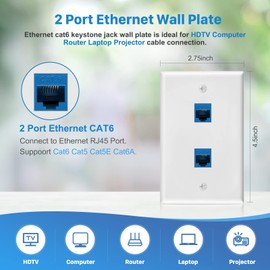 4 Pack Ethernet Wall Plate 2 Port Keystone Jack Blue Cat6 RJ45 Coupler Outlet Connector with Single Gang Low Voltage Mounting Bracket
