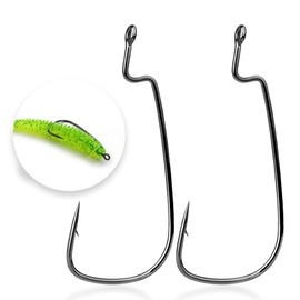 9KM DWLIFE Offset Worm Hooks 50 Hooks Bass Fishing Texas Hooks High Carbon Steel High Gap Worm Fish Hooks Saltwater Freshwater 8#