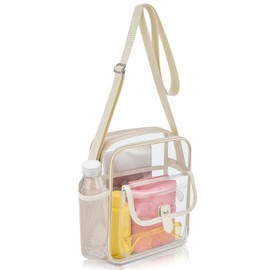 SPODEARS Clear Bag for Stadium Events, Concert Crossbody Messenger Bag, Clear Tote Bag with Bottle Holder for Women and Men (Beige, Medium)