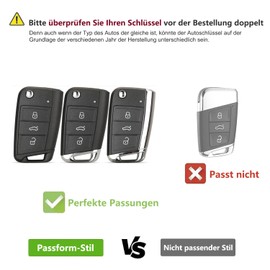 Misuyue Autoschlüssel Hülle für V-W Golf 7 Mk7 Polo MK6 Touran Tiguan Tarraco T-Roc Seat Leon Cupra Ibiza Skoda Octavia Superb Kodiaq, 3 Tasten Autoschlüssel Schutzhülle aus Leder und TPU (Blau)